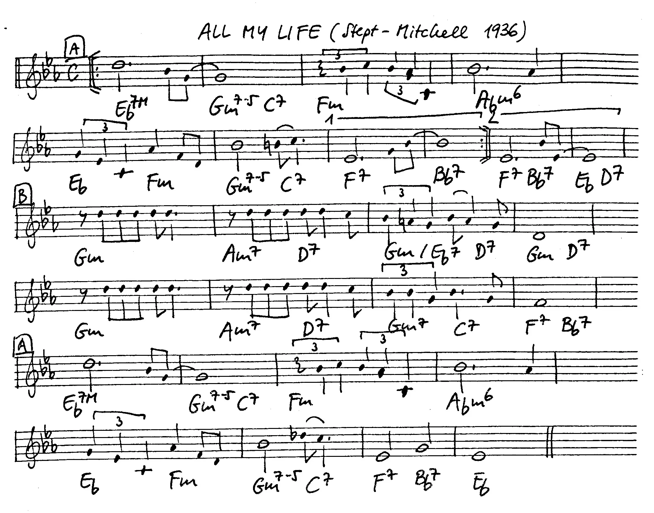 all my life free jazz leadsheet - Courtesy of the Jungle Jazz Band